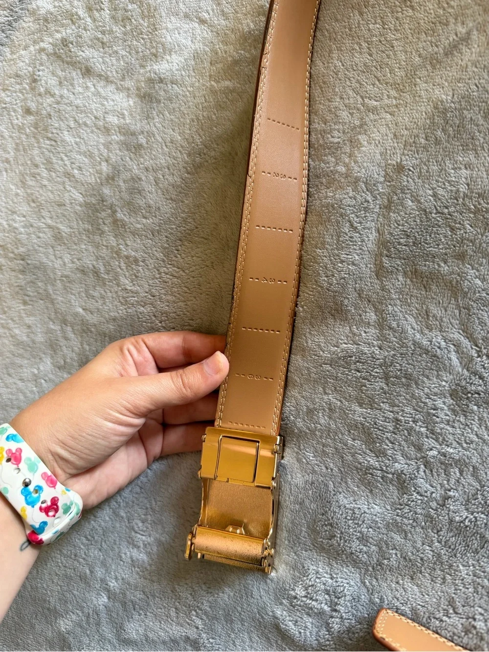 Men’s Brown Ratchet Belt Automatic Slide Buckle Gold Tone Size 38